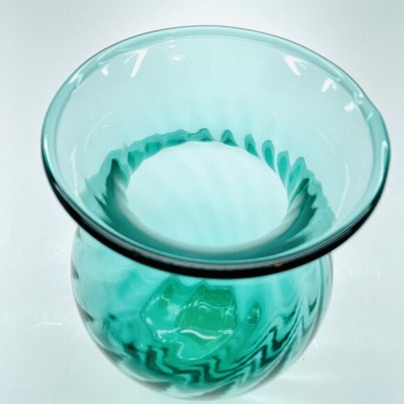Vintage Indiana Glass Flower Vase Aqua Blue Swirled Diamond 3D Effect Ohio USA - Picture 11 of 12